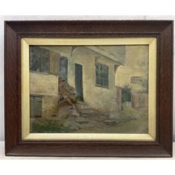 Frederick Thomas Callcott (British 1853-1923): Gentleman in a Doorway, oil on canvas indistinctly signed 22cm x 30cm; Cattle Watering, 19th century watercolour unsigned 24cm x 29cm (2) 