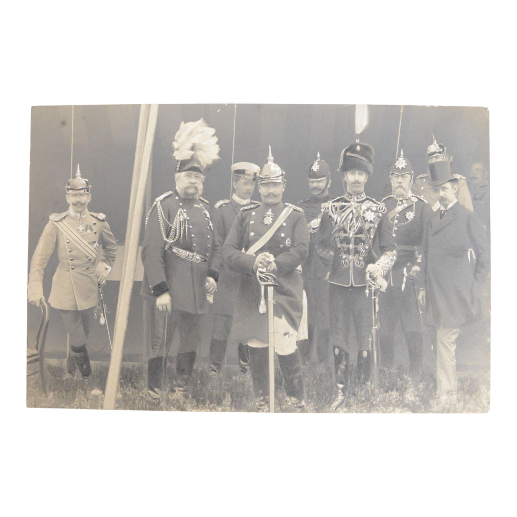 Two photographs of the Kaiser, the first of the Kaiser with Edward VII and ladies, the second of the Kaiser at Aldershot together with portrait picture of the Kaiser
