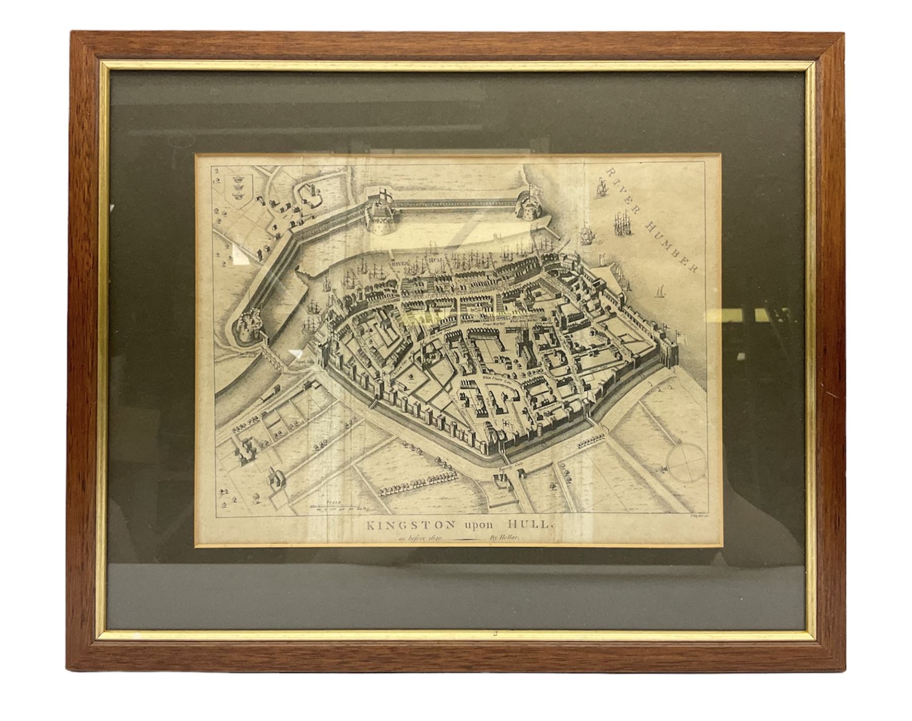 'Kingston-upon-Hull map as before 1640', After Wenceslaus Hollar from: Rev. John Tickell's The History of the Town and County of Kingston upon Hull; line engraving by Issac Taylor c1796; 20 x 27cm in modern frame