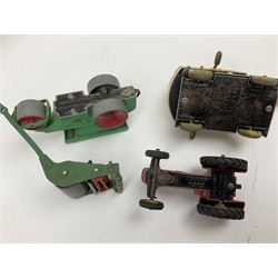 Dinky - nineteen unboxed and playworn/repainted die-cast models including Muir Hill Dumper, Muir Hill 2WL and Heavy Tractor; all repainted; Coles Mobile Crane, two Aveling-Barford steam rollers; Massey-Harris tractor and manure spreader; Land Rover; nine various trailers etc (19)