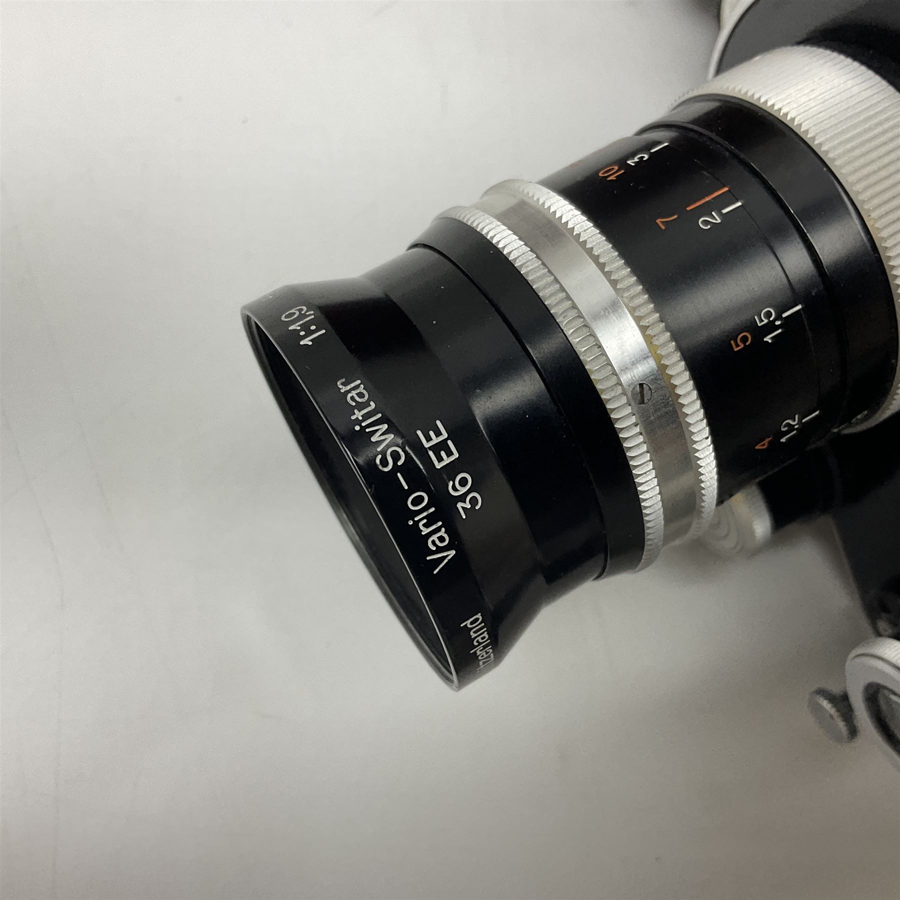 Paillard Bolex H8 RX cine camera body, serial no.195008, with 'Kern Paillard Vario Switar 36EE 1:1,9 f=8/36mm H8 RX' lens, serial no. 955497, in fitted leather carrying case  