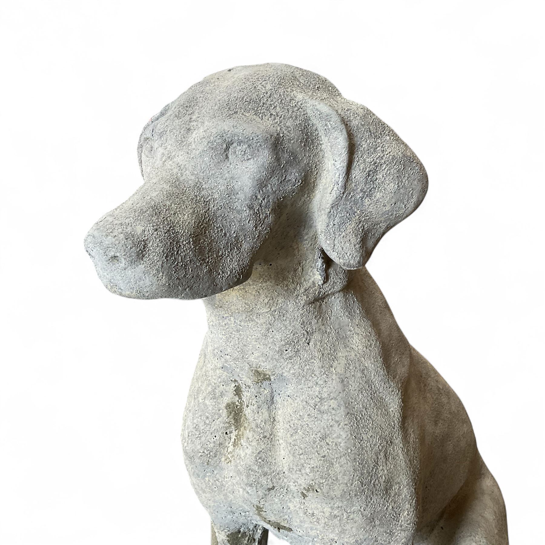 Large Cast Stone Hunting Dog on rectangular plinth,
