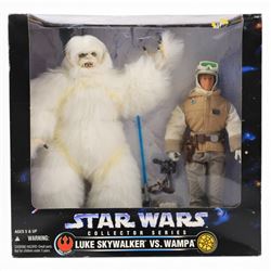 Five modern Kenner Star Wars action figures, comprising Han Solo and Carbonite Block with Frozen Han Solo, Wedge Anitlles & Biggs Darklighter, C-3PO, Jedi Luke Skywalker & Bib Fortuna and Luke Skywalker vs. Wampa, all boxed