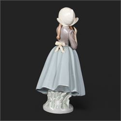 Five Lladro figures, including Dutch Girl with Duck no 5066, Girl With Cockerel no 4591, Rabbit Food no 4826 etc 