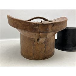 Early 20th century Dunn & Co silk black top hat, housed in leather hat box