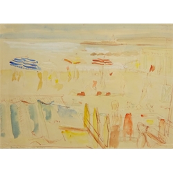  'The Beach at San Remo', pen, ink and watercolour signed by Derrick Sayer (British 1917 - 1992) 30.5cm x 41.5cm   