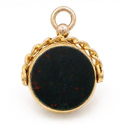 Two 9ct gold bloodstone and agate swivel fobs, Birmingham 1893 and Chester 1910