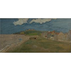 Enslin Hercules Du Plessis (South African 1894-1978): 'Llansteffan Castle' South Wales, watercolour and gouache unsigned, inscribed and titled verso 39cm x 79cm
Provenance: formally the property of Shell-Mex and BP Ltd, labelled verso
Notes: Enslin Du Plessis was born in Standerton, Transvaal. He became a journalist in the years before the first world war. Du Plessis settled in London in 1922. He began painting seriously in 1928, but never received formal training. He became a well known painter in London, and exhibited with the New Group on occasional visits to South Africa after 1938. Enslin Du Plessis was awarded the SA Academy medal of honour for painting in 1972.
