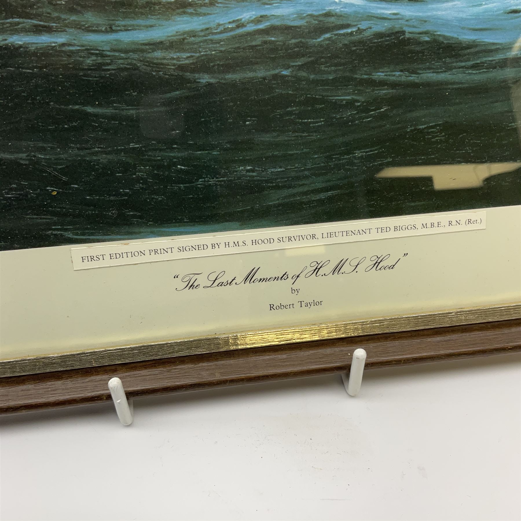 'The Last Moments of HMS Hood', first edition print after Robert Taylor signed in pencil by survivor Ted Briggs, together with a limited edition whisky bottle no. 3/498 commemorating the sinking Notes: the 24th May 2021 marks the 80th anniversary of the sinking of H.M.S. Hood