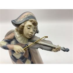 Lladro Musical Harlequins set, comprising Circus Serenade no 5694, Harlequin / Concertina no 5695 and Mandolin Serenade no 5696, all with original boxes, largest example H18cm