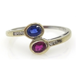  18ct white gold sapphire, ruby and diamond ring hallmarked  
