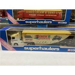 Eleven Corgi die-cast Superhaulers models, together with other Corgi models including Guinness, James Irlam, Knauf and others, all boxed (18)