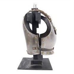 Napoleonic Belgium Cuirassier breast and back plate, circa 1814, with raised medial ridge and shallow apron, rolled edge and brass studded decoration, the shoulder chains secured by chest studs, H40cm