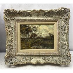 Circle of Charles-François Daubigny (French 1817-1878): River Landscape, oil on panel unsigned 24cm x 40cm; Taylor T (19th Century): Shaded River, oil on panel indistinctly signed 16cm x 21cm (2)