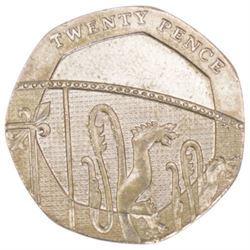 Queen Elizabeth II 2008 undated twenty pence coin, from circulation