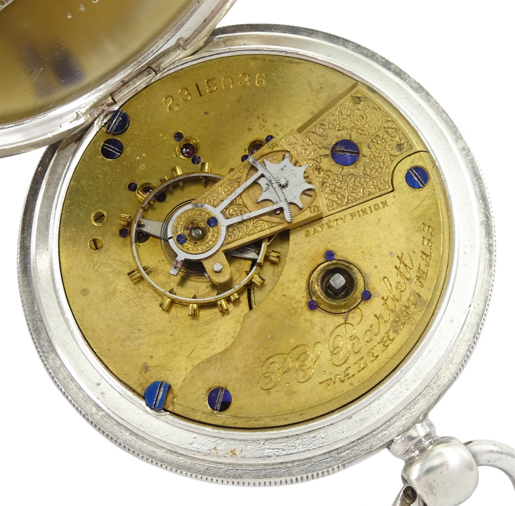 Victorian silver open face key wound pocket watch by Waltham, Mass, the movement signed P.S. Bartlett, No. 2315036, Birmingham 1883 and one other silver keyless lever pocket watch, case by Dennison