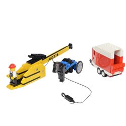 Eight vintage Lego Classic Town vehicles, comprising no. 6853 Coastal Cutter, no. 6359 Horse Trailer, no. 6693 Recycle Truck, no. 6361 Mobile Crane, no. 6340 Hook and Ladder, no. 6691 Red Cross Helicopter, no. 6341 Gas 'n' Go Flyer and no. 6697 Rescue Helicopter, all built with minifigures