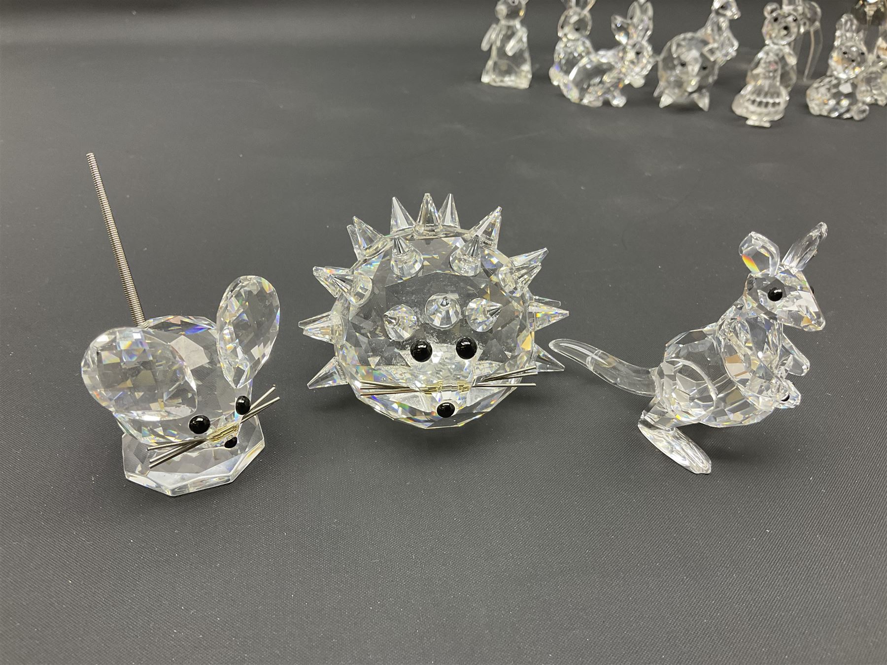 Collection of Swarovski Crystal animals, to include hedgehogs, snails, birds, mice and snakes, etc