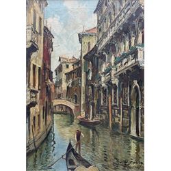 Guite Ferry-Humblot (French 1897-?): 'Venezia' Venice Canal Scene with Gondolier, oil on canvas signed and titled 67cm x 47cm