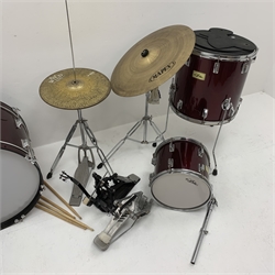 RTV 09/10/20 Aria five-piece drum kit with Hi-hat, crash and ride cymbals, stool, pedals, sticks etc