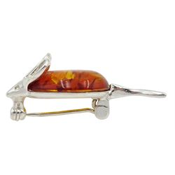 Silver Baltic amber mouse brooch, stamped 925