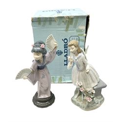 Lladro figures, Exquisite Scent, no.1313 and Madam Butterfly, no.4991, tallest example H29.5cm