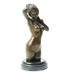 Bronze of a nude female torso, signed nick, on black marble base, H25cm