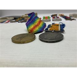 WWI pair of medals comprising British War Medal and Victory Medal awarded to 32682 Pte. W. Meadows W. Rid. R. in issue box; WWI pair of medals comprising 1914-15 Star and Victory Medal awarded to 3720 Pte. (later Cpl.) E. Petty W. York. R. with issue letter from Tank Corps; WWII group of five medals comprising 1939-45 War Medal, Defence Medal and 1939-45, Italy and Africa Stars; all with ribbons; and book of nineteen seaman's Certificates of Discharge to cook Charles Filburn 1893 - 1901 from various British ports