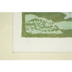 Anthony Ratcliffe (British 1954-): 'Bempton' East Riding, woodblock print in colours signed titled dated '89 and numbered 7/10 in pencil 74cm x 61cm