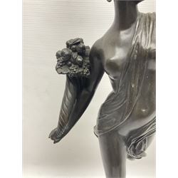 After Louis Guillaume Fulconis, a bronzed figure of Fortuna with cornucopia in her right hand and standing on a wheel on green serpentine base, height 60cm