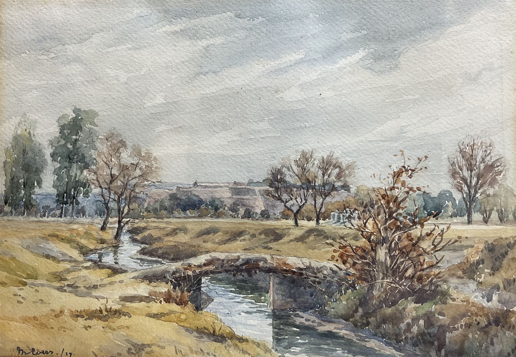 Colonial School (Early 20th century): 'Peshawar Fort' - Pakistan, watercolour indistinctly signed and dated '27, titled verso 26cm x 37cm