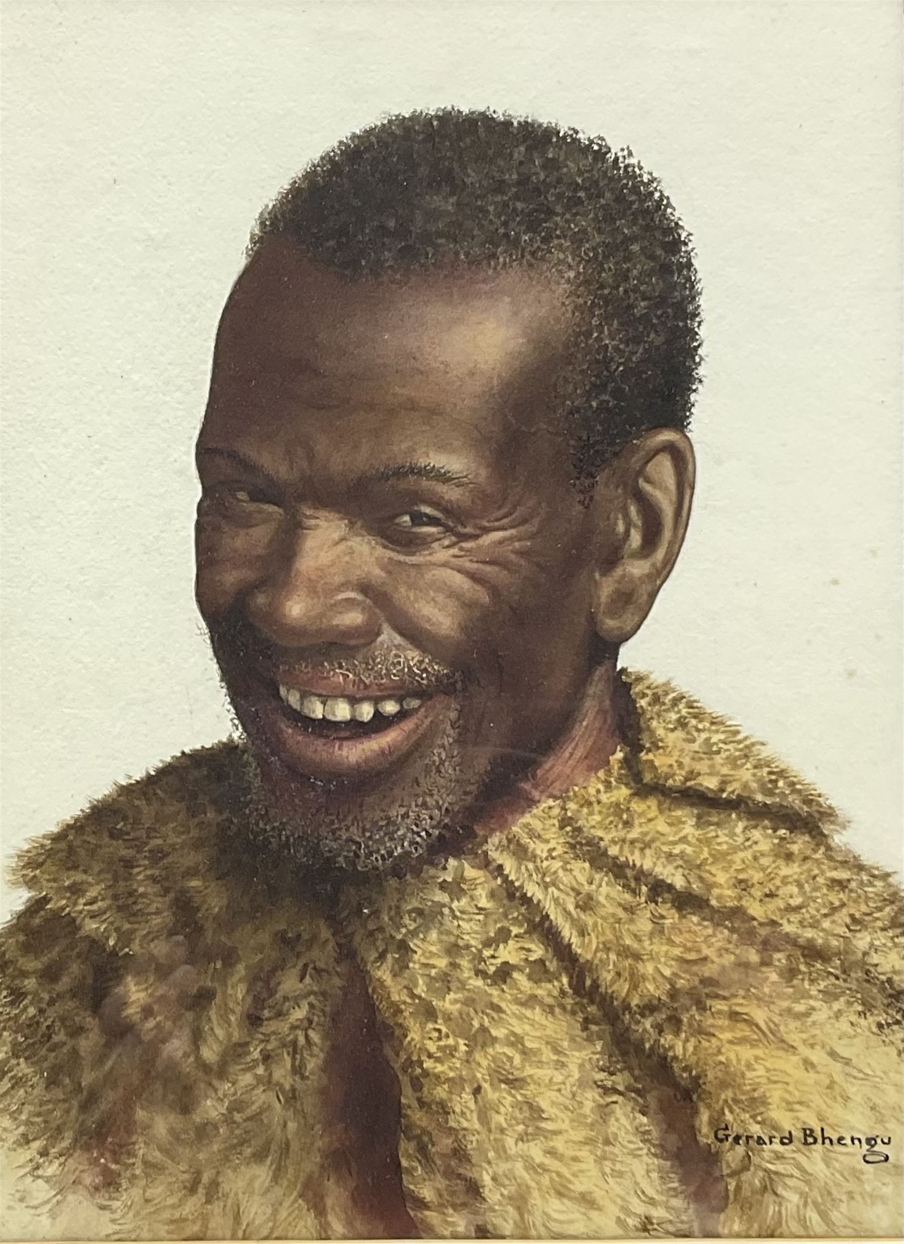 Gerard Bhengu (South African 1910-1990): Portrait of a Smiling Man, watercolour signed 30cm x 23cm