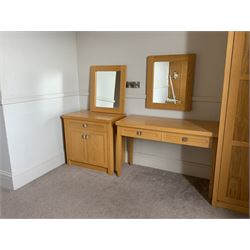Light oak side table, matching side cabinet and two mirrors- LOT SUBJECT TO VAT ON THE HAMMER PRICE - To be collected by appointment from The Ambassador Hotel, 36-38 Esplanade, Scarborough YO11 2AY. ALL GOODS MUST BE REMOVED BY WEDNESDAY 15TH JUNE.