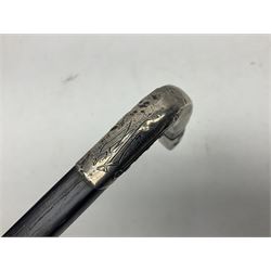 Austrian Art Nouveau zebra wood walking stick, silver covered angular handle relief decorated with stylised flowers, hallmarked Vienna c1900, makers mark LM, H84cm