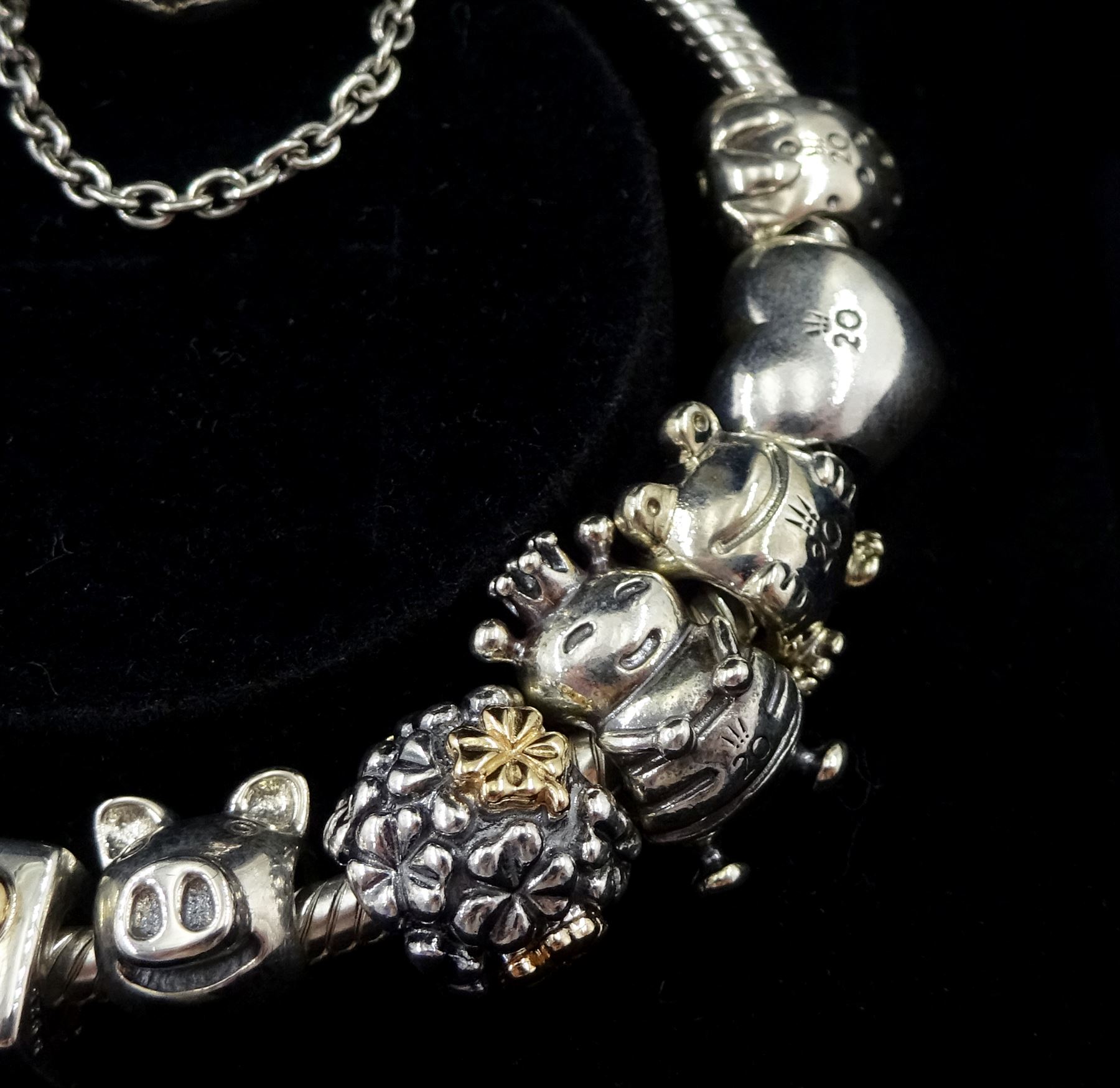 Pandora Moments 'You Are Loved' padlock silver charm bracelet, with eleven Pandora Club 2020 limited edition charms and safety chain, in Pandora box