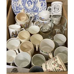 Collection of Royal Commemorative ware, to include various mugs, plate, etc., in one box 