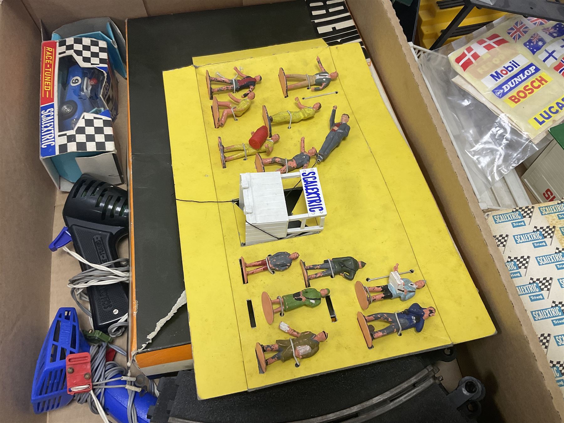 Scalextric - large collection of cars, track accessories and figures, in four boxes 