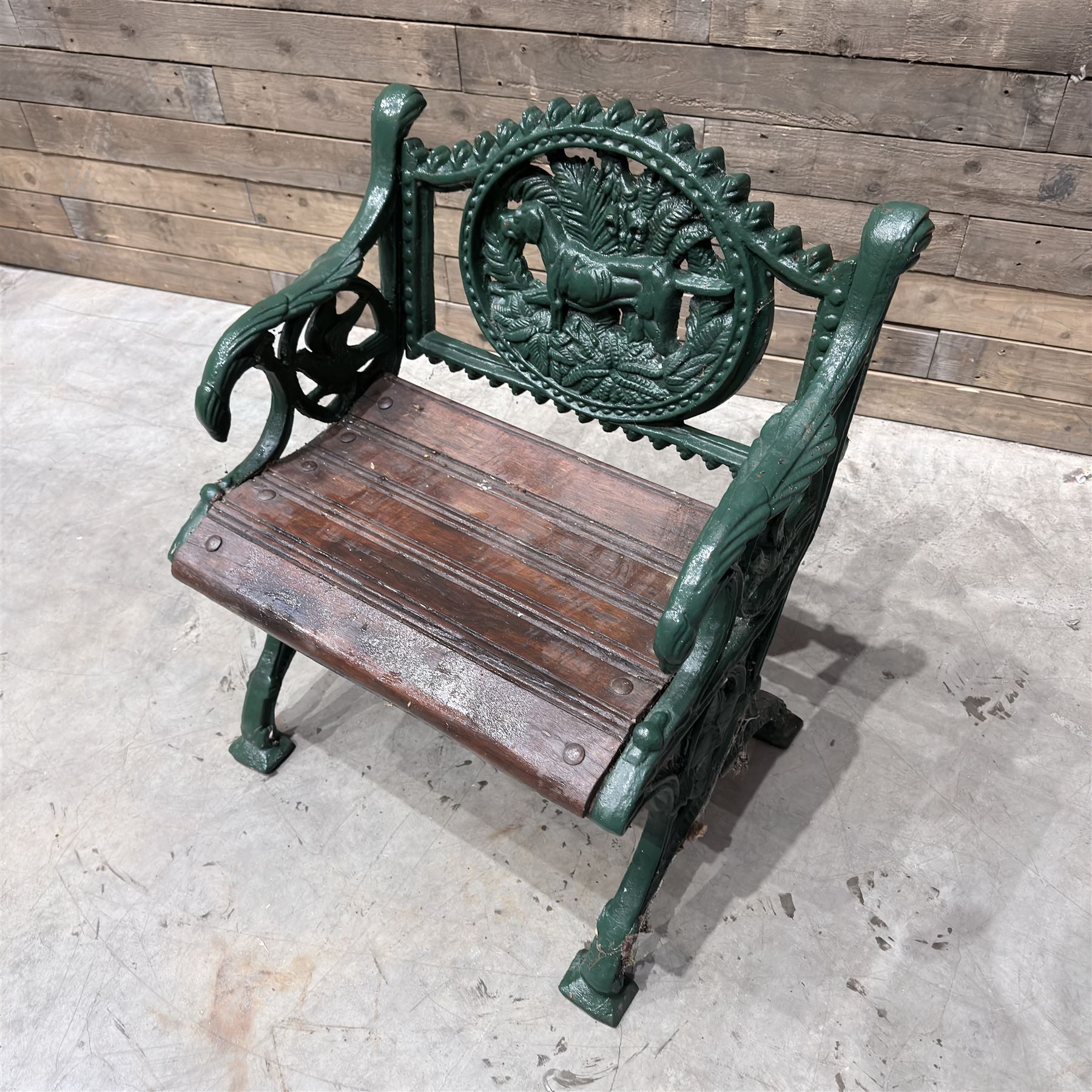 Cast iron and wood slatted garden seat