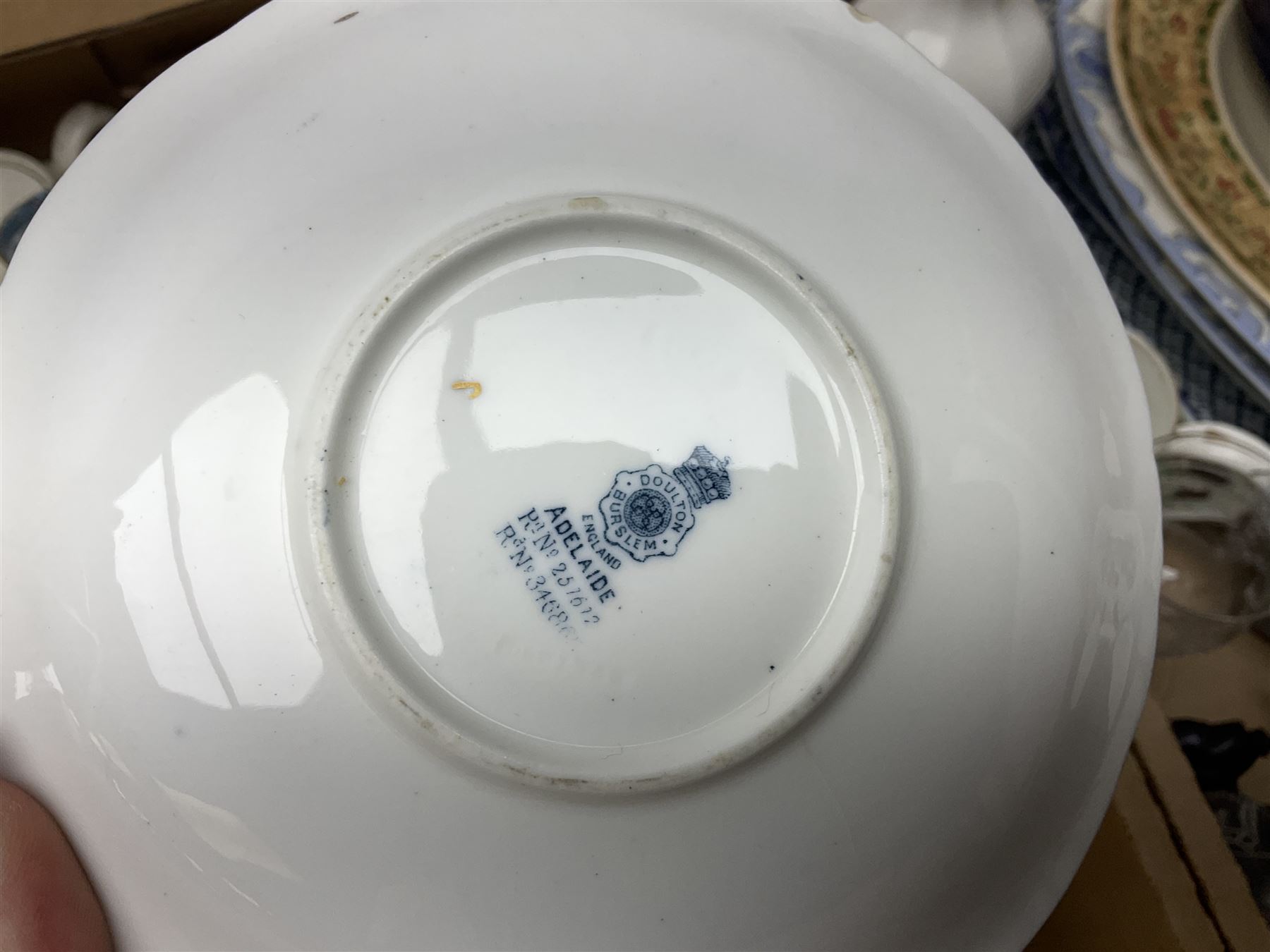 Portmeirion Botanic Garden jug, Poole Pottery planter, Denby coffee pot, Wedgwood Jasperware trinket box, Le Creuset oven dish and a collection of other ceramics, etc, in four boxes 