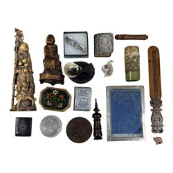 Silver photograph frame, two bibles with silver covers and other collectables including ca...