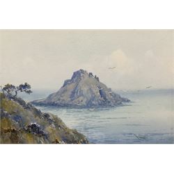 Reginald Cooper (British 20th century): Seagull Island, watercolour and gouache signed, labelled verso 25cm x 37cm