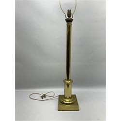 Large brass table lamp with a doric column upon a square plinth, H93cm 