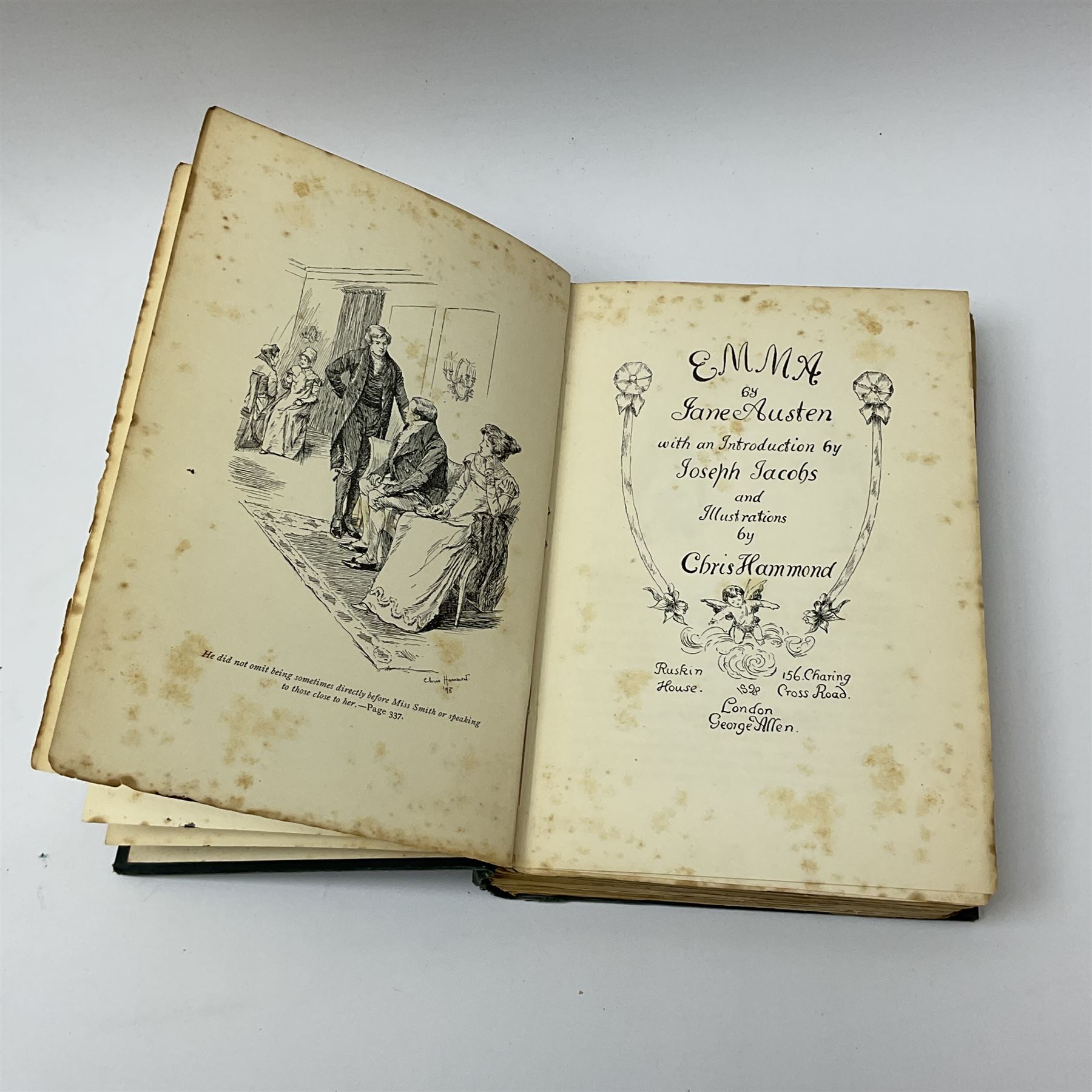 Emma by Jane Austen, book printed by Ballantyne, Hanson & Co, with an introduction by Joseph Jacobs and illustrations by Chris Hammond, dated '1898'