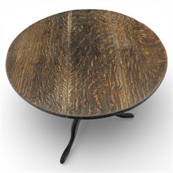 19th century oak country tables, comprising a oak country tripod table, circular top on a turned baluster stem issuing three cabriole supports with pad feet (H 71cm, Dia 80cm) carved oak gate leg table, the rectangular drop-leaf top decorated with foliate carving, raised on turned legs united by stretchers, with gate leg action (H 71cm, W 73cm, D 44cm)