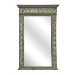 Victorian green and white painted mirror, rectangular bevelled plate within a moulded fram...