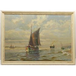 Gustav Burghardt (German 1898-1970): Shipping on the Elbe, oil on board signed 69cm x 98cm