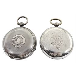 Edwardian silver open face 'The Express English Lever' pocket watch by J. G. Graves, Sheffield, No. 763523, Chester 1904 and a silver open face 'Celebrated lever' pocket watch by E. Harris, Liverpool, case by Alfred Wigley, Birmingham 1899 (2)