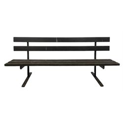 Hardwood garden bench, the slat back and seat supported by steel frame  - THIS LOT IS TO BE COLLECTED BY APPOINTMENT FROM DUGGLEBY STORAGE, GREAT HILL, EASTFIELD, SCARBOROUGH, YO11 3TX