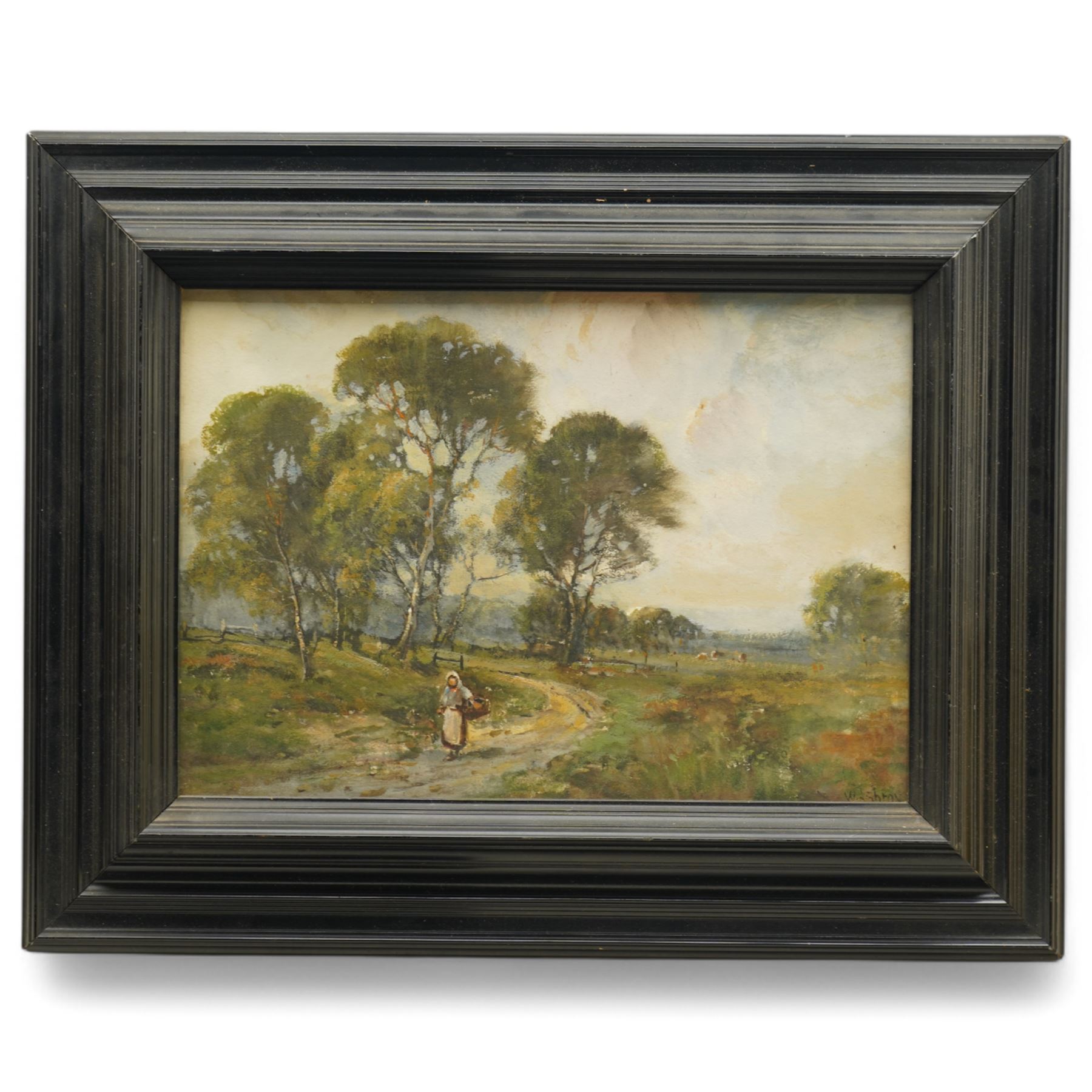 William Ashton (British 1853-1927): Coming Home through the Pasture, oil on board signed 24cm x 34cm