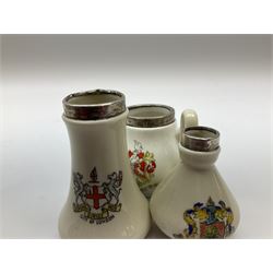Group of silver mounted glass scent bottles and crested ware, together with a Brierglass lead crystal box with a glass and silver, lid, etc all silver with various hallmarks. 